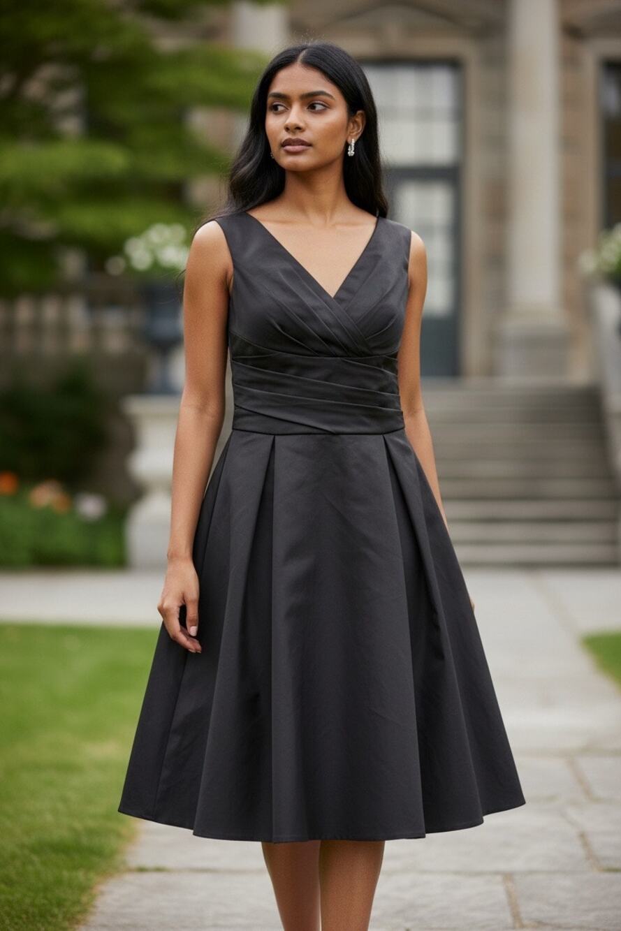 Beautiful and elegant bridesmaids David’s bridal black dress.